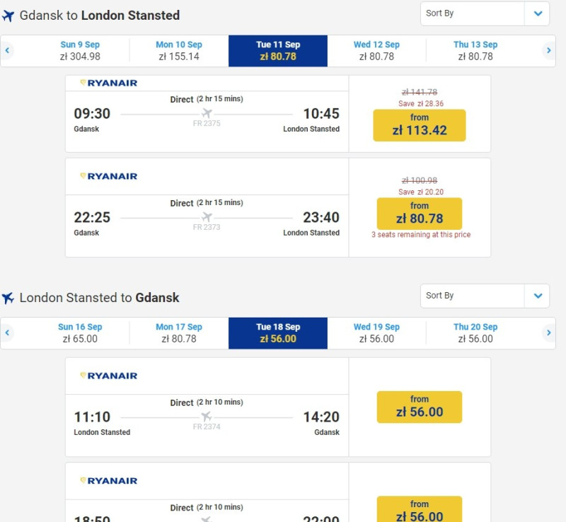 Screen shot Ryanair