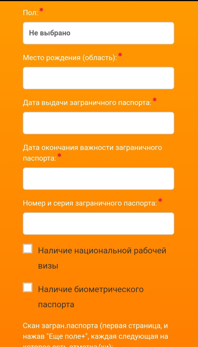 Скриншот с мобильного приложение (часть анкеты)