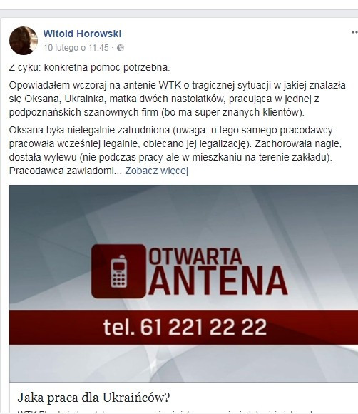 Скриншот, Фейсбук, профиль пользователя Witold Horowski