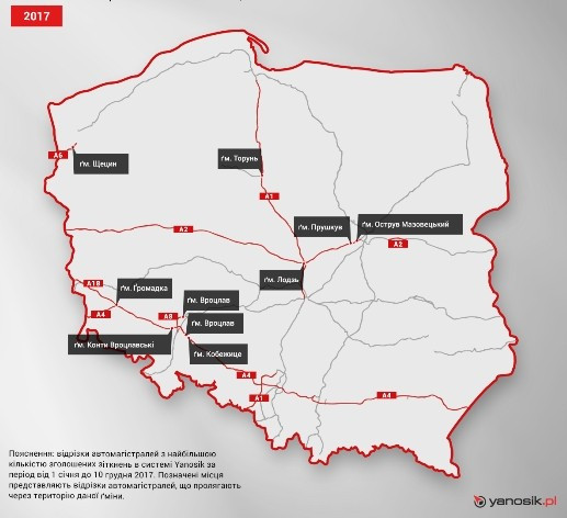 Самые опасные отрезки автомагистралей в Польше