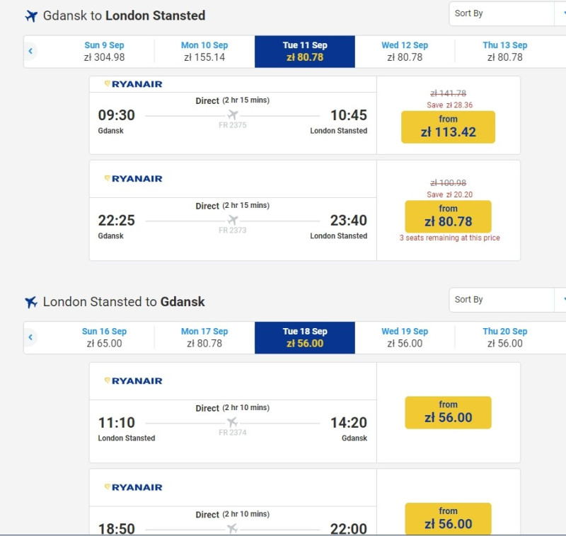 Screen shot Ryanair