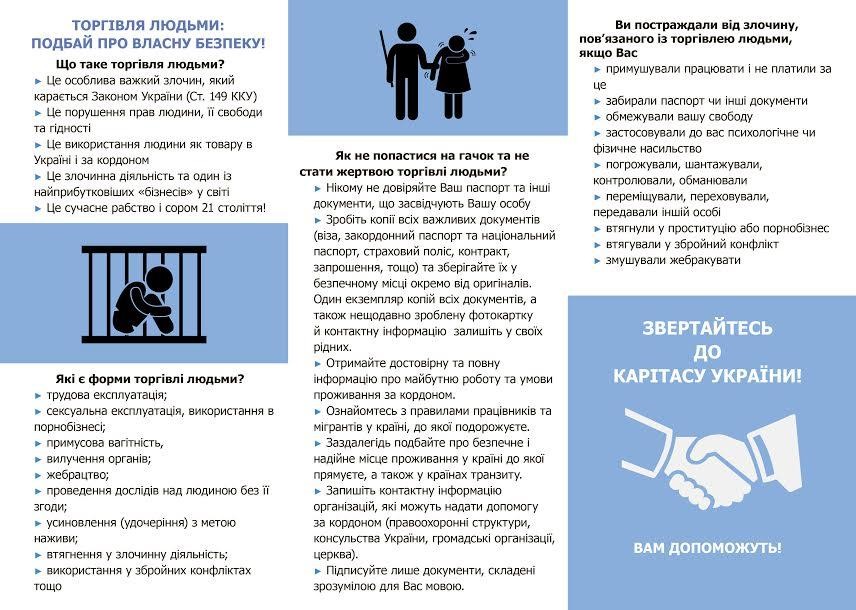 Міжнародна благодійна організація «Карітас» підготувала інфорграфіку про те, як не стати жертвою торгівлі людьми